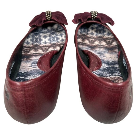Born Burgundy Beaded Bow Leather Slip-On Ballet Flat Shoes Size 7.5 - Picture 5 of 10
